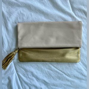 GUC H&M Blush Pink Gold Foldover Soft Clutch with Snap Closure and Tassel